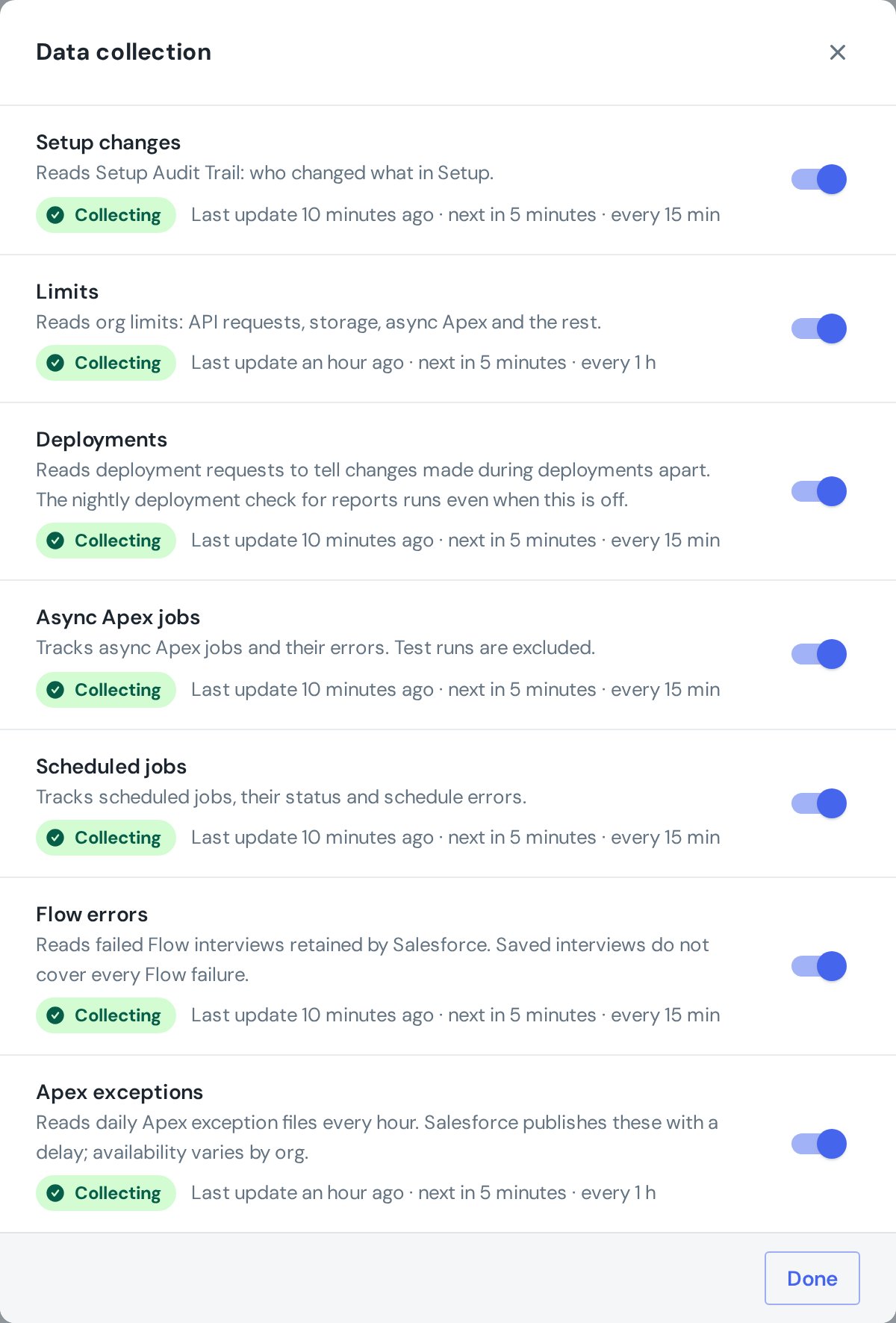 Data collection settings