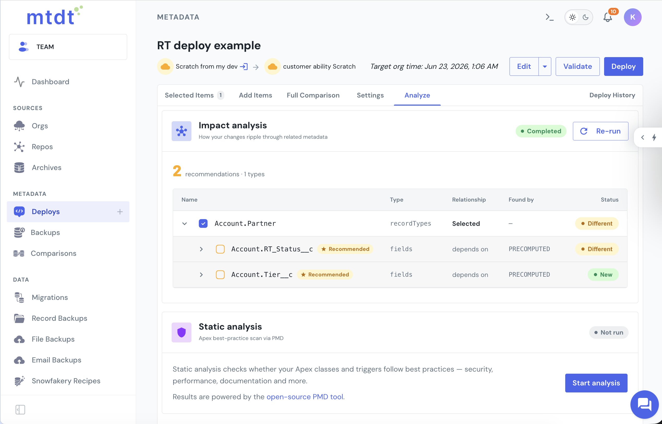Impact analysis recommending the record type's picklist fields to include