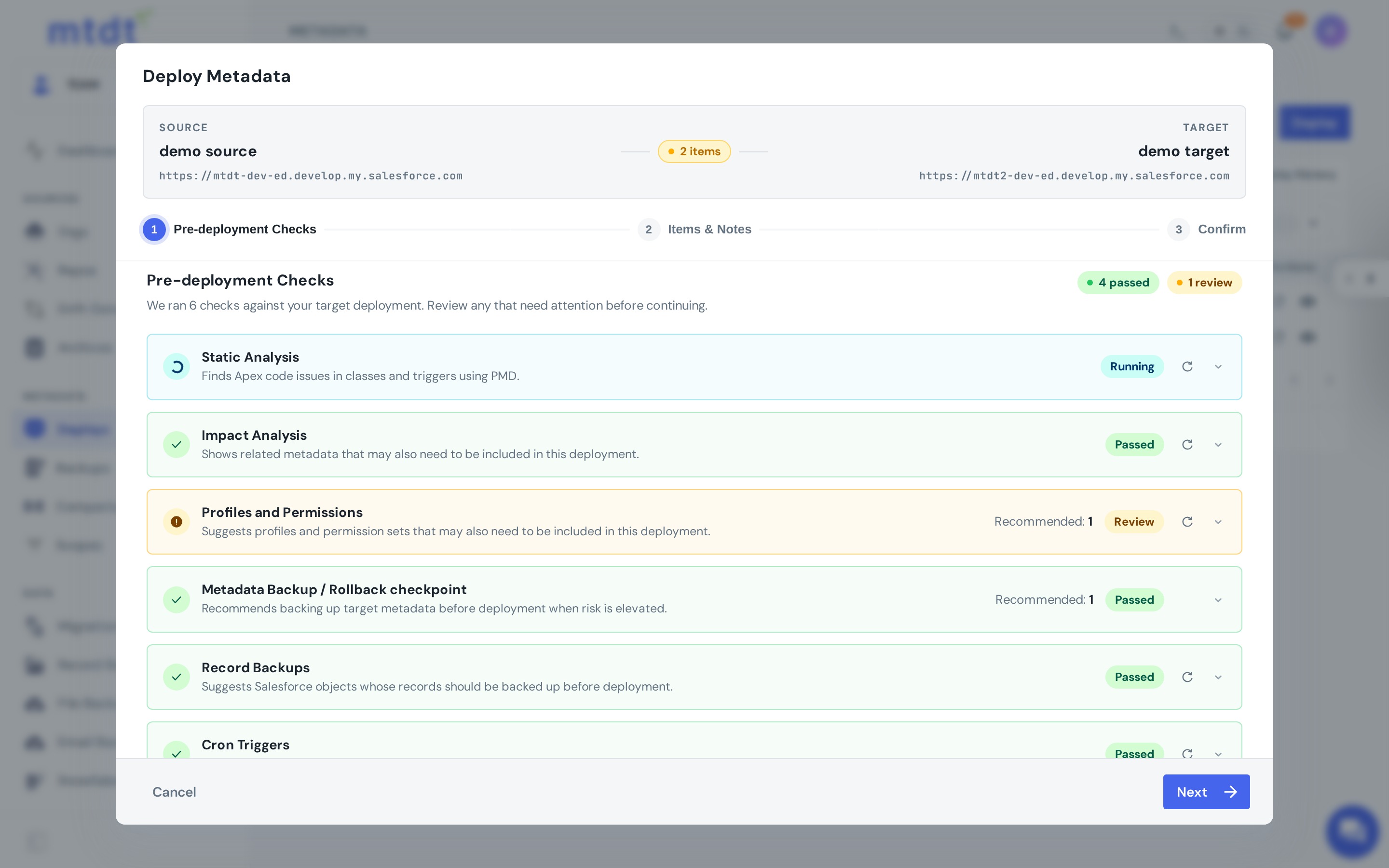 Enabling the Metadata Backup rollback point on a deployment